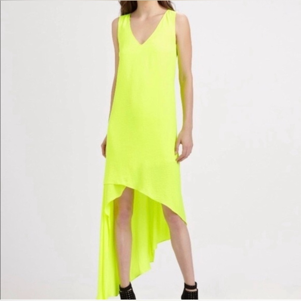 BCBGMAXAZRIA Avery Asymmetrical High-Low Dress Neon Yellow M